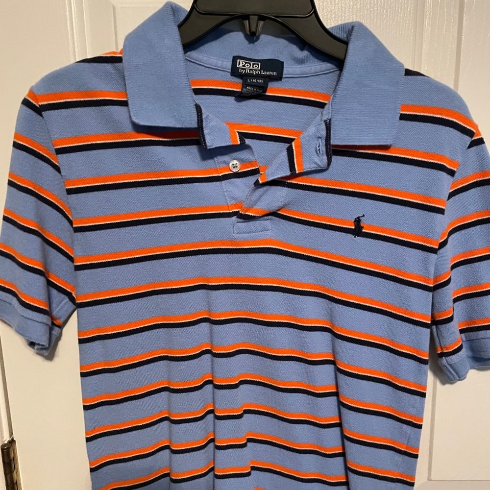 Polo by Ralph Lauren, striped boy's short sleeve polo shirt.  Size L (14-16)